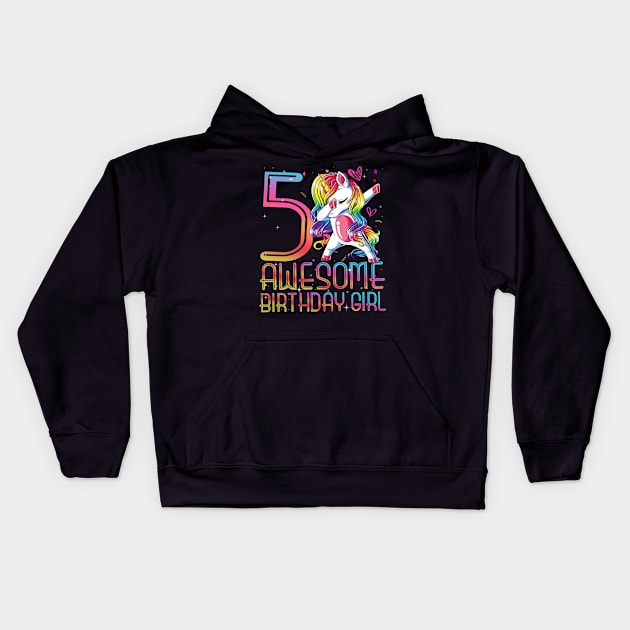 awesome dabbing unicorn birthday 5 year old Girl 5th B-day Kids Hoodie by The Design Catalyst